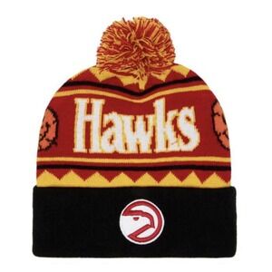 NEW Mitchell & Ness Atlanta Hawks Team Isle Pom Beanie Hat Cap OSFM‎